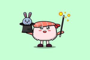 personagem de coelho mágico de camarão de sushi bonito dos desenhos animados vetor