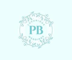 pb letras iniciais modelo de logotipos de monograma de casamento, modelos modernos minimalistas e florais desenhados à mão para cartões de convite, salve a data, identidade elegante. vetor