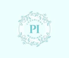 modelo de logotipos de monograma de casamento de letra de iniciais pi, modelos minimalistas e florais modernos desenhados à mão para cartões de convite, salve a data, identidade elegante. vetor