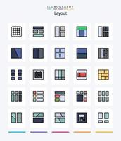 pacote de ícones preenchidos com 25 linhas de layout criativo, como espaço de trabalho. interface. local na rede Internet. grade. interface vetor