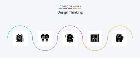 pacote de ícones de glifo 5 de design thinking, incluindo arquivo. Projeto. lápis. Projeto. cubo vetor
