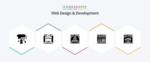 web design e desenvolvimento pacote de ícones de 25 glifos, incluindo design. do utilizador . design de engenharia . segurança vetor