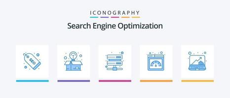 pacote de ícones seo blue 5 incluindo gráfico. Rapidez. servidor. atuação. metro. design de ícones criativos vetor