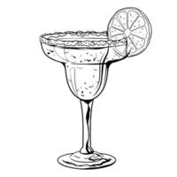 coquetel margarita, bebida alcoólica desenhada à mão com fatia de limão e sal. ilustração vetorial vetor