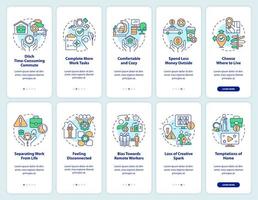desvantagens e vantagens do trabalho remoto integrado à tela do aplicativo móvel. passo a passo 5 etapas instruções gráficas editáveis com conceitos lineares. interface do usuário, ux, modelo de gui vetor