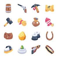 conjunto de ícones 2d de objetos de cowboy vetor