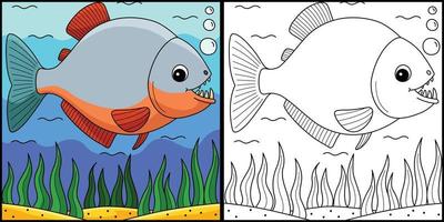 desenho de piranha animal para colorir ilustração colorida vetor