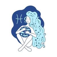 ilustração vetorial de astrologia de garota de peixes vetor