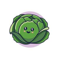 ilustração de ícone bonito dos desenhos animados de repolho kawaii. conceito de ícone plano vegetal de comida isolado no fundo branco. personagem de repolho, mascote no estilo doodle. imprimir para roupas infantis. vetor