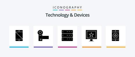 pacote de ícones de glifo 5 de dispositivos, incluindo celular. estrelas. gadgets. cinema. dispositivos. design de ícones criativos vetor