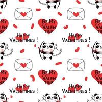 padrão perfeito com ilustração vetorial de cupidos de panda de dia dos namorados vetor