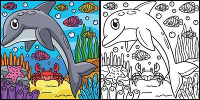 ilustração colorida de página para colorir golfinho vetor