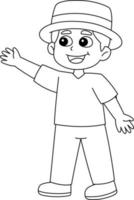 desenho de menino feliz com um chapéu isolado para colorir vetor