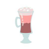 um copo de chocolate quente com espuma e marshmallows, em estilo moderno e fashion. ilustração vetorial desenhada à mão para design sazonal. vetor
