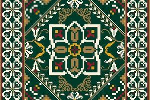 bordado de ponto de cruz floral em verde background.geometric padrão oriental étnico tradicional. asteca estilo abstrato vector illustration.design para textura, tecido, roupas, embrulho, decoração, cachecol.