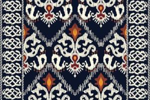 bordado paisley floral ikat em fundo azul marinho padrão étnico oriental geométrico tradicional estilo asteca, abstrato, vetor, ilustração design para textura, tecido, roupas, embrulho, decoração vetor