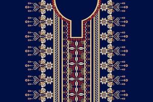 lindo decote floral bordado em azul marinho background.geometric étnica oriental padrão tradicional. asteca estilo abstrato vector illustration.design para textura, tecido, moda mulheres vestindo.