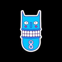 personagem exclusivo de cabeça de gato azul, ilustração para camiseta, adesivo ou mercadoria de vestuário. com estilo doodle, retrô e desenho animado. vetor