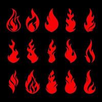 conjunto de vetores de chamas de fogo. símbolos de silhueta de fogo vermelho.