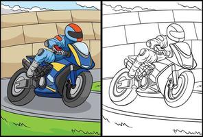 ilustração de página para colorir de corrida de moto vetor