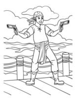 desenho de pirata com uma arma para colorir para crianças vetor