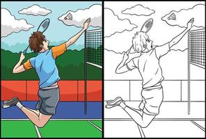 badminton página para colorir ilustração colorida vetor