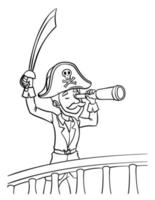 pirata segurando espada e telescópio isolado vetor