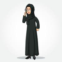 personagem de desenho animado empresária árabe em roupas tradicionais, segurando uma lupa vetor