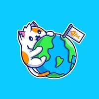 gato bonito abraço ilustração do ícone do vetor dos desenhos animados do mundo. conceito de ícone de natureza animal isolado vetor premium. estilo cartoon plana