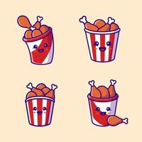 balde bonito frango frito ilustração do ícone do vetor dos desenhos animados. conceito de ícone de fast-food isolado vetor premium. estilo cartoon plana