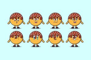 definir expressões de personagens de desenho animado kawaii takoyaki vetor