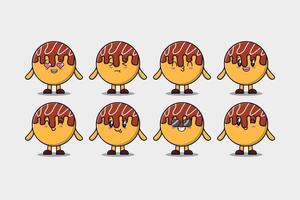 definir expressões de personagens de desenho animado kawaii takoyaki vetor