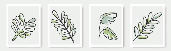 conjunto de formas desenhadas à mão e elementos de design floral. folhas exóticas da selva. ícone de elemento de ilustrações na moda modernas contemporâneas abstratas vetor