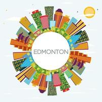 Horizonte da cidade de Edmonton com edifícios coloridos, céu azul e espaço para texto. vetor