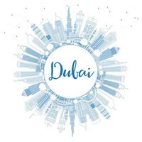 delineie o horizonte da cidade de dubai emirados árabes unidos com edifícios azuis e copie o espaço. vetor