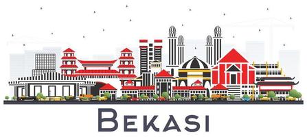 horizonte da cidade de bekasi indonésia com edifícios coloridos isolados em branco. vetor
