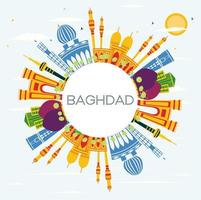 horizonte da cidade de Bagdá no Iraque com edifícios coloridos, céu azul e espaço para texto. vetor