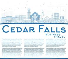 delineie o horizonte de Cedar Falls em Iowa com edifícios azuis e espaço para texto. vetor