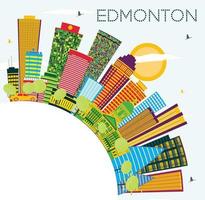 Horizonte da cidade de Edmonton com edifícios coloridos, céu azul e espaço para texto. vetor