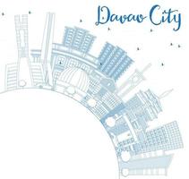 delineie o horizonte da cidade de filipinas de davao com edifícios azuis e espaço de cópia. vetor