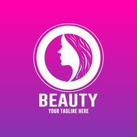 logotipo de moda de mulher bonita. estilo linear de modelo vetorial em fundo gradiente roxo e rosa vetor