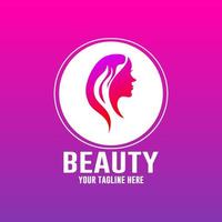 logotipo de moda de mulher bonita. estilo linear de modelo vetorial em fundo gradiente roxo e rosa vetor