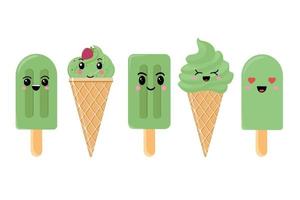 combinar conjunto de sorvete. combine o ícone de sorvete no estilo kawaii, vetor isolado para adesivos, cartões postais, bloco de notas