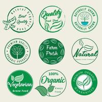 alimentos naturais e orgânicos, adesivos de produtos frescos e orgânicos da fazenda, crachás, logotipo e ícone para comércio eletrônico, promoção de produtos naturais e orgânicos. vetor