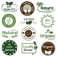 alimentos orgânicos, produtos naturais e ícones de sinal fresco de fazenda e coleção de elementos para o mercado de alimentos. vetor