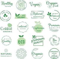 alimentos orgânicos, vida saudável e logotipo de produtos naturais, assinam a coleção para o mercado de alimentos e bebidas. vetor