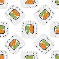 padrão perfeito com ilustração de rolo de sushi no fundo branco vetor