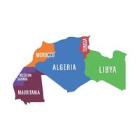 mapa da união dos países do maghreb. estados do noroeste africano. ilustração vetorial isolada vetor