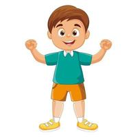 vector cartoon menino feliz sorrindo enquanto levanta as mãos