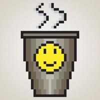 xícara de café quente com pixel art. ilustração vetorial vetor